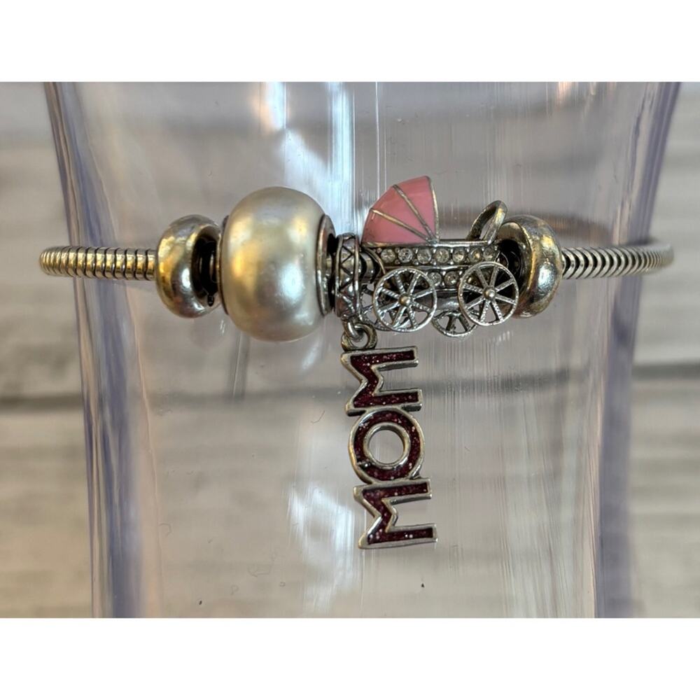 M Italy ME 925 Sterling Silver MOM Charm Bracelet